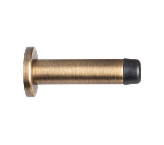 Cylinder Wall Mounted Door Stop With Rose (70mm Projection), Antique Brass