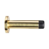 Cylinder Wall Mounted Door Stop With Rose (70mm Projection), Satin Brass
