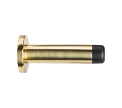 Cylinder Wall Mounted Door Stop With Rose (70mm Projection), Satin Brass