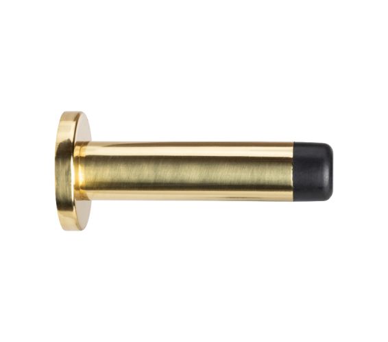 Cylinder Wall Mounted Door Stop With Rose (70mm Projection), Satin Brass