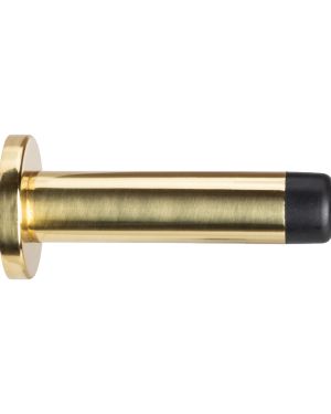 Cylinder Wall Mounted Door Stop With Rose (70mm Projection), Satin Brass
