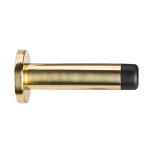 Cylinder Wall Mounted Door Stop With Rose (70mm Projection), Satin Brass