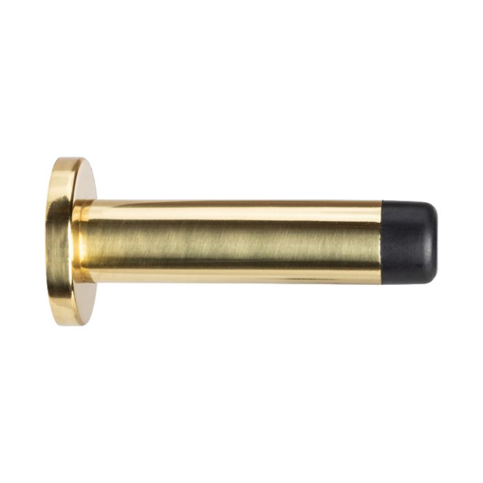 Cylinder Wall Mounted Door Stop With Rose (70mm Projection), Satin Brass