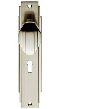 Art Deco Style Door Knob On Backplate (Unsprung), Satin Nickel (sold in pairs)