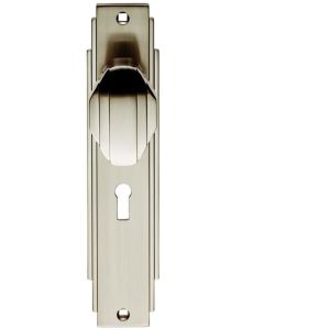 Art Deco Style Door Knob On Backplate (Unsprung), Satin Nickel (sold in pairs)