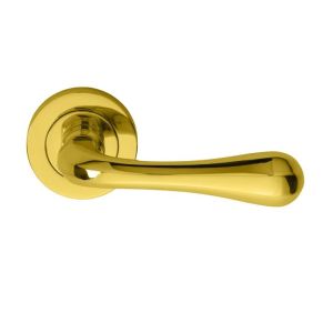 Manital Stella Door Handles On Round Rose, Polished Brass (sold in pairs)