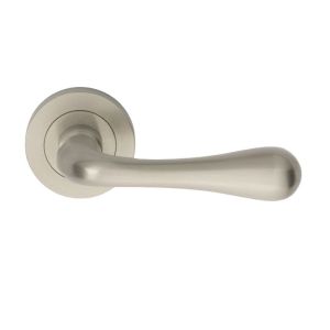 Manital Stella Door Handles On Round Rose, Satin Nickel (sold in pairs)