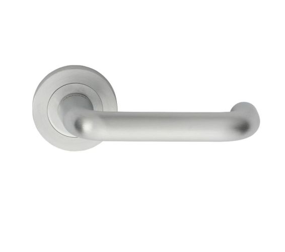 Manital Studio H Door Handles On Round Rose, Satin Chrome (sold in pairs)
