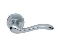 Manital Apollo Door Handles On Round Rose, Satin Chrome (sold in pairs)