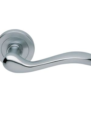 Manital Apollo Door Handles On Round Rose, Satin Chrome (sold in pairs)