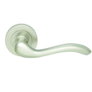 Manital Apollo Door Handles On Round Rose, Satin Nickel (sold in pairs)