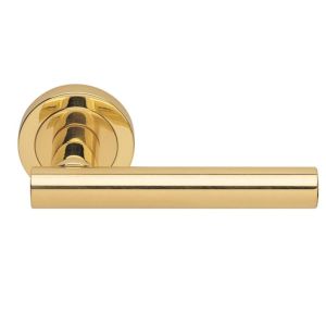 Manital Calla Door Handles On Round Rose, Polished Brass (sold in pairs)