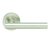 Manital Calla Door Handles On Round Rose, Satin Nickel (sold in pairs)