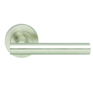 Manital Calla Door Handles On Round Rose, Satin Nickel (sold in pairs)
