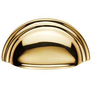 Fingertip Victorian Cup Pull Handles (76mm C/C), Polished Brass