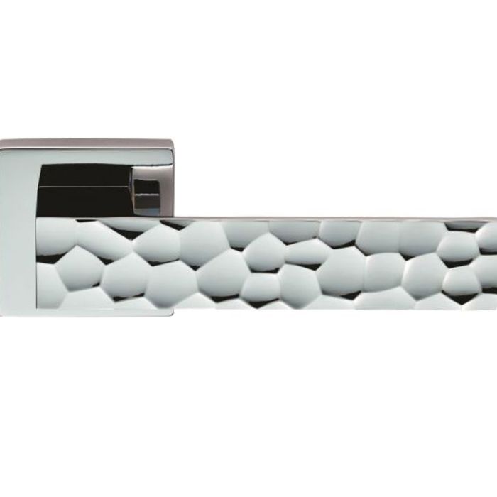 Cebi Kua Door Handles On Square Rose, Polished Chrome (sold in pairs)