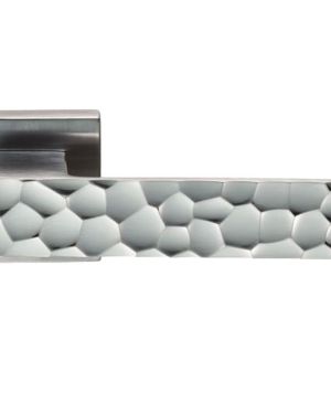 Cebi Kua Door Handles On Square Rose, Satin Chrome (sold in pairs)