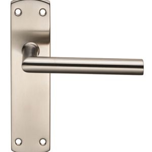 Eurospec Mitred Stainless Steel Door Handles On Backplates, Satin Stainless Steel  (sold in pairs)