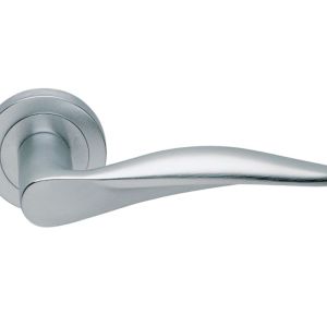 Manital Dali Door Handles On Round Rose, Satin Chrome (sold in pairs)