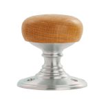 Delamain Oak Wooden Face Fix Mortice Door Knob, Satin Chrome (sold in pairs)