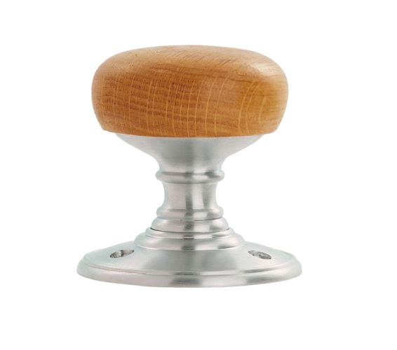 Delamain Oak Wooden Face Fix Mortice Door Knob, Satin Chrome (sold in pairs)