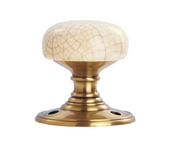 Delamain Ivory Crackle Glaze Porcelain Face Fix Door Knob, Florentine Bronze (sold in pairs)