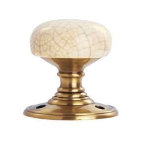 Delamain Ivory Crackle Glaze Porcelain Face Fix Door Knob, Florentine Bronze (sold in pairs)