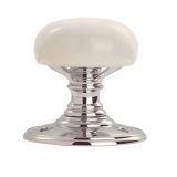 Delamain White Porcelain Face Fix Door Knob, Polished Chrome (sold in pairs)