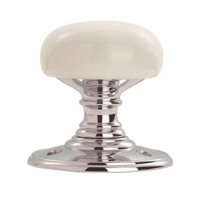 Delamain White Porcelain Face Fix Door Knob, Polished Chrome (sold in pairs)
