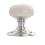 Delamain White Porcelain Face Fix Door Knob, Satin Chrome (sold in pairs)