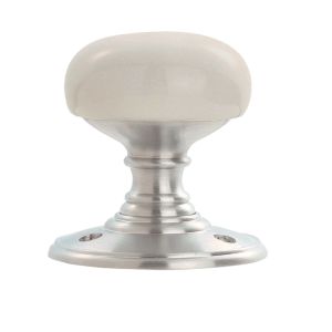 Delamain White Porcelain Face Fix Door Knob, Satin Chrome (sold in pairs)