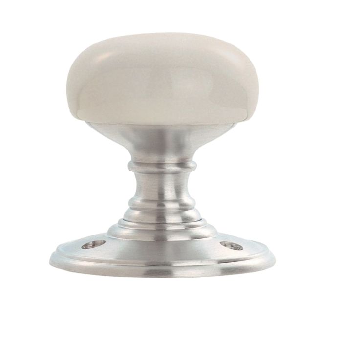 Delamain White Porcelain Face Fix Door Knob, Satin Chrome (sold in pairs)