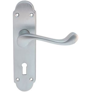 Oakley Door Handles On Backplate, Satin Chrome (sold in pairs)