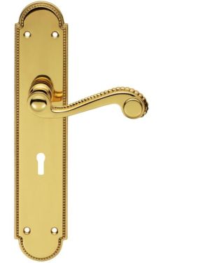 Chesham Door Handles On Long Backplate, Polished Brass (sold in pairs)