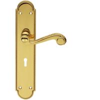 Chesham Door Handles On Long Backplate, Polished Brass (sold in pairs)