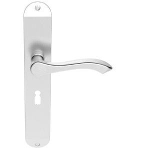 Andros Door Handles On Long Backplate, Satin Chrome (sold in pairs)