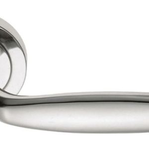 Manital Derby Door Handles On Round Rose, Polished Chrome OR Satin Chrome (sold in pairs)