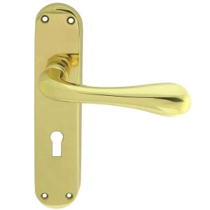 Manital Astro Door Handles On Backplate, Polished Brass (sold in pairs)