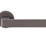 Sasso Door Handles On Round Rose, Matt Bronze (sold in pairs)
