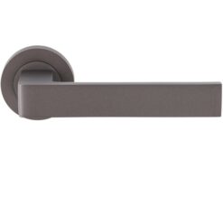 Sasso Door Handles On Round Rose, Matt Bronze (sold in pairs)