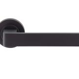 Sasso Door Handles On Round Rose, Matt Black (sold in pairs)
