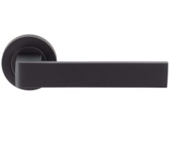 Sasso Door Handles On Round Rose, Matt Black (sold in pairs)