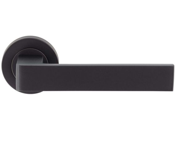 Sasso Door Handles On Round Rose, Matt Black (sold in pairs)