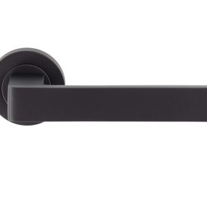 Sasso Door Handles On Round Rose, Matt Black (sold in pairs)