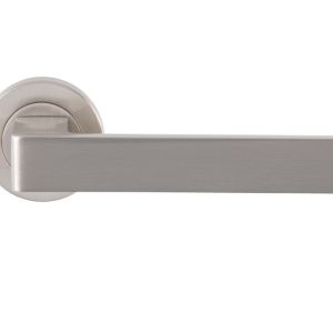Sasso Door Handles On Round Rose, Satin Nickel (sold in pairs)