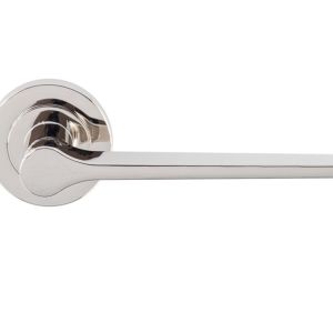 Velino Door Handles On Round Rose, Polished Nickel (sold in pairs)