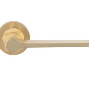 Velino Door Handles On Round Rose, Satin Brass (sold in pairs)