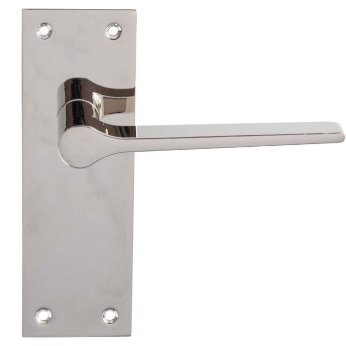 Velino Door Handles On Slim Backplate, Polished Nickel (sold in pairs)