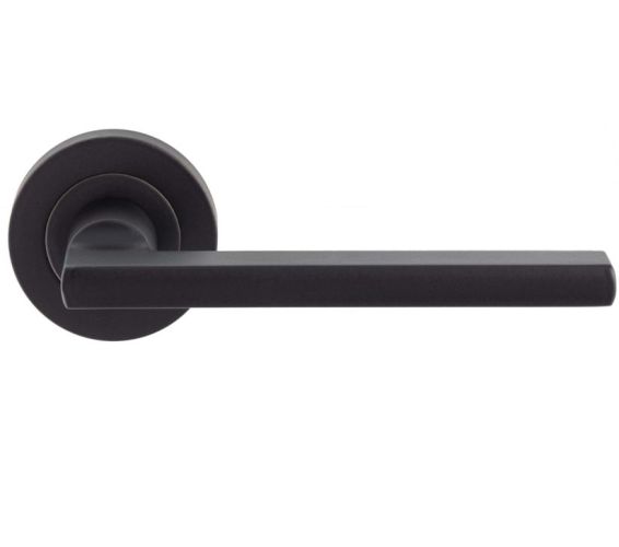 Trentino Door Handles On Round Rose, Matt Black (sold in pairs)