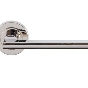 Trentino Door Handles On Round Rose, Polished Nickel (sold in pairs)